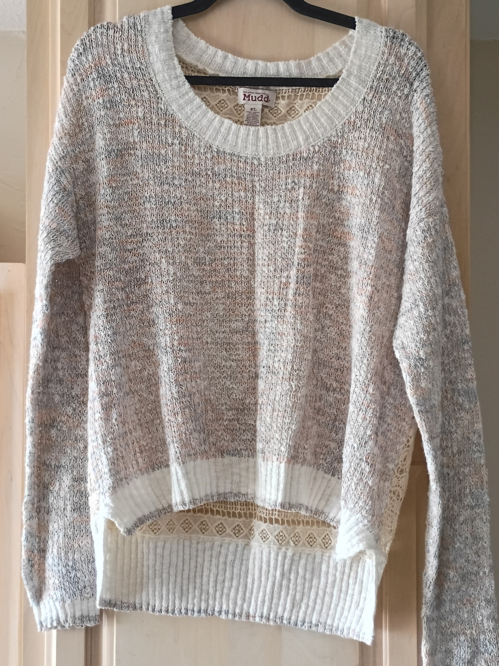 Mudd Women's Cream Marled Scoop-Neck Pullover with Subtle Tan Flecks
